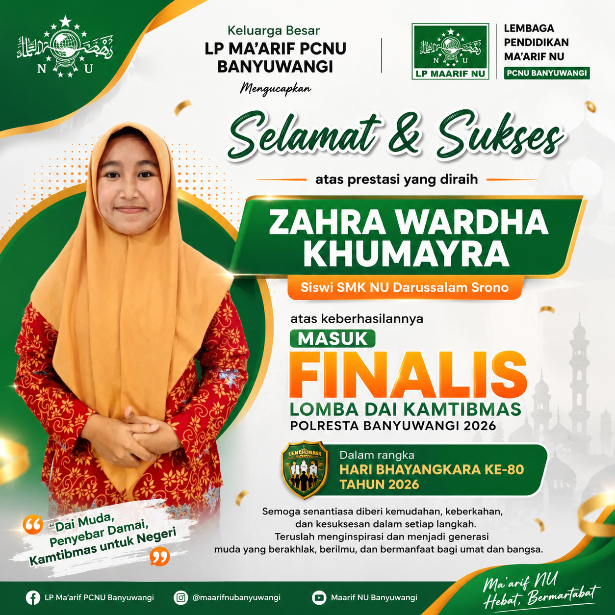 Zahra Warda Khumayra, Siswi SMK NU Darus,..